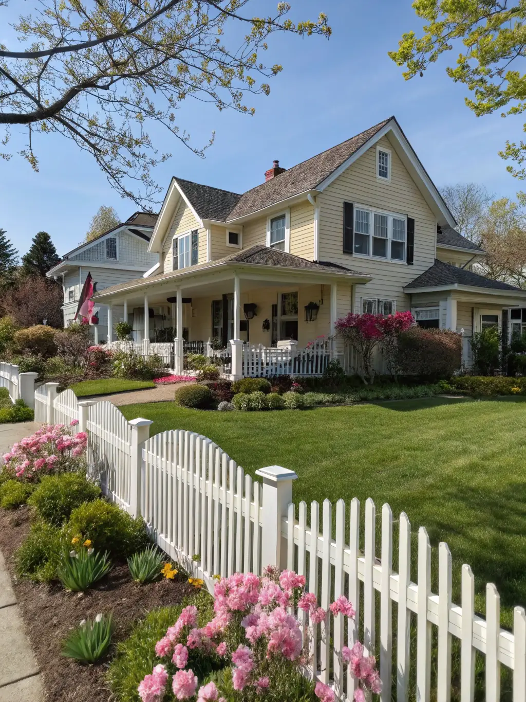A cozy, well-maintained family home in a suburban neighborhood with children playing in the yard, emphasizing family-friendly real estate options.